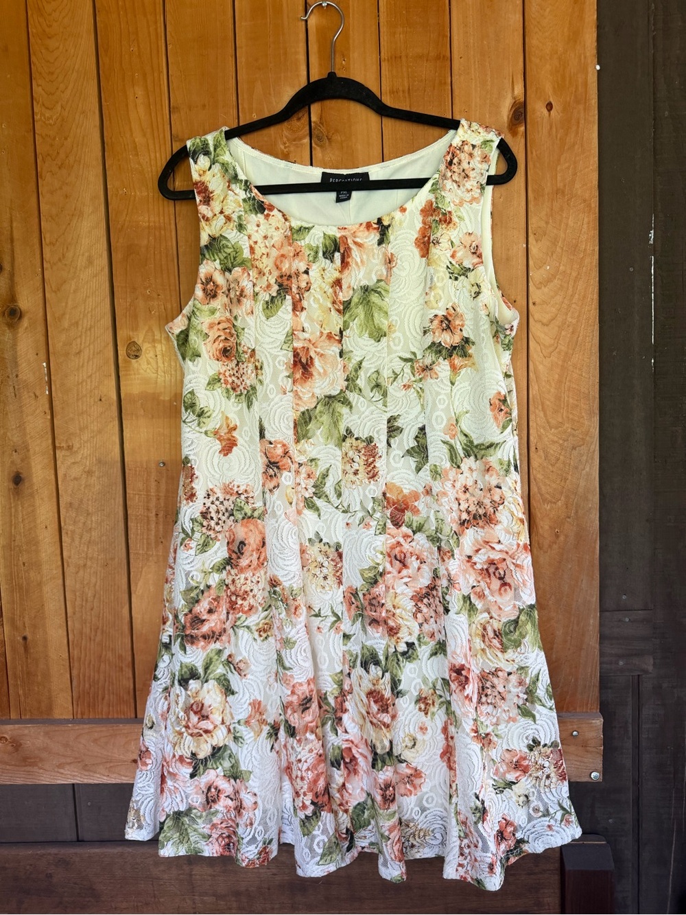 Perceptions Floral Lace A-Line Dress - Peach & Green